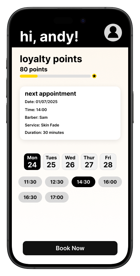 Barber Booking System - Main Interface