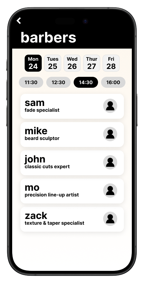 Barber Booking System - Additional Interface
